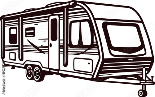 Vintage camper sketch of mobile home with classic design elements