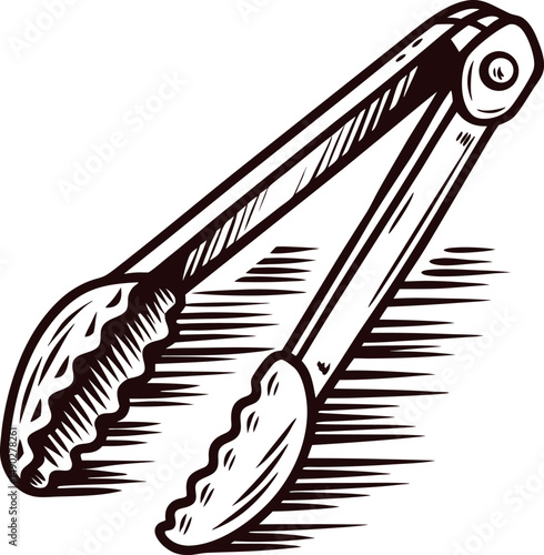 Vintage of cooking tong utensil with detailed line art design