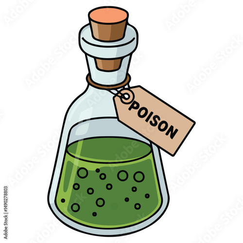 Hazardous witch brew in transparent flask isolated vector illustration on white background