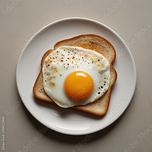 Sunny-Side Up: A close-up shot captures the delicious simplicity of a perfectly cooked fried egg sitting atop a slice of golden toasted bread, a culinary delight for breakfast or brunch.
