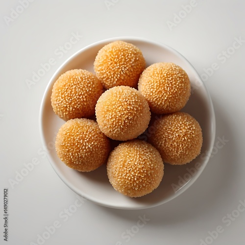 Golden Delights: An overhead shot reveals a plate of appetizing golden spheres, inviting a sense of culinary delight, capturing the essence of a scrumptious treat.