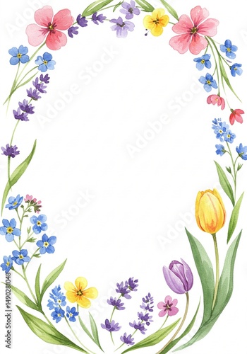Floral spring watercolor frame for invitation