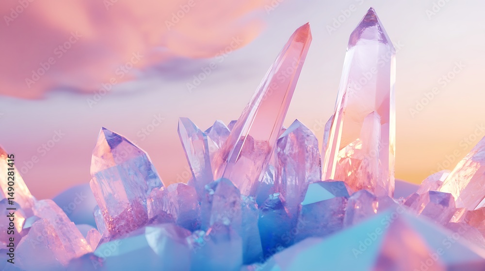 Low-poly crystal formations in soft pink and blue Low-poly crystal formations in soft pink and blue