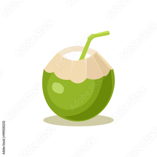 The concept of a summer coconut cocktail. A cold and refreshing drink for hot weather. Dessert and drink. A graphic element for a website. Cartoon flat illustration on a white background