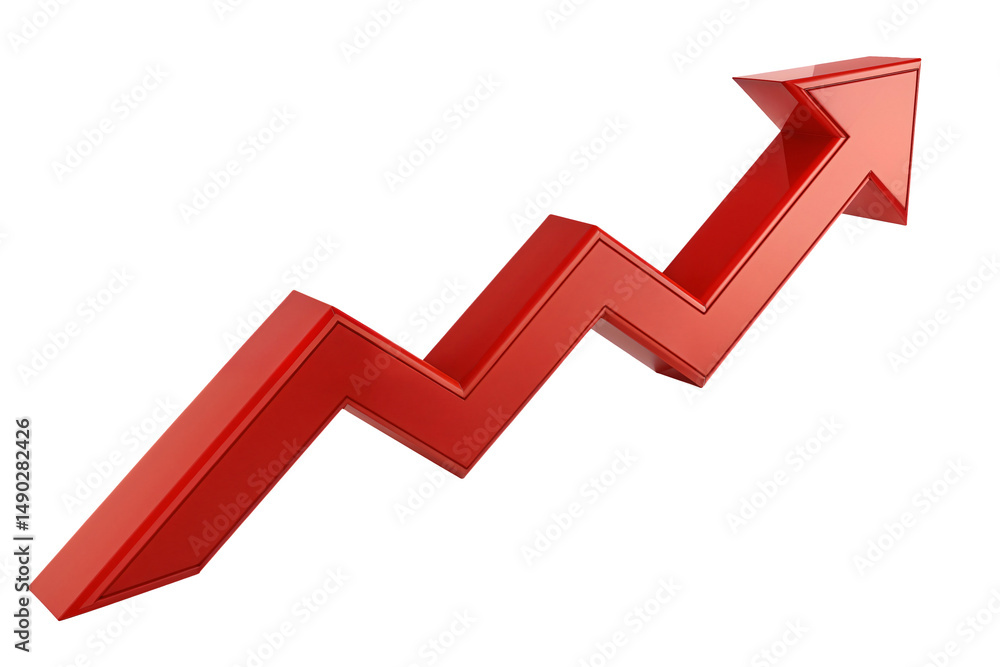 3D Red Zig Zag Arrow Pointing Upward Isolated on Transparent Background 3D Red Zig Zag Arrow Pointing Upward Isolated on Transparent Background