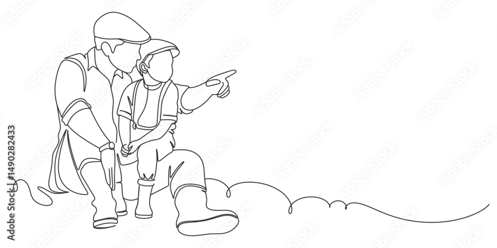 Fototapeta premium Fathers day line art style vector illustration, father and son line art illustration