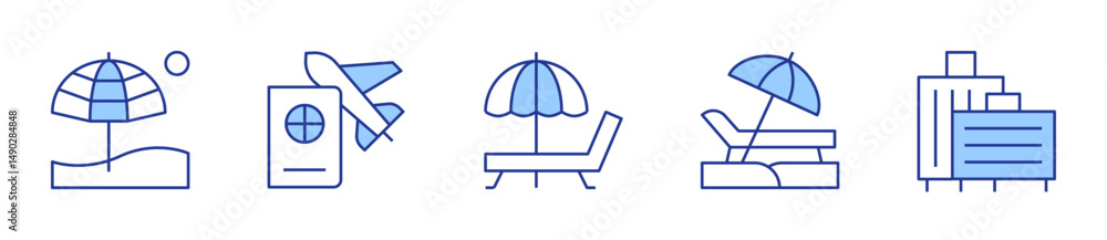 travel, baggage, sunbed, beach. Vacation Icon vector illustration. Line Duotone style. Editable stroke travel, baggage, sunbed, beach. Vacation Icon vector illustration. Line Duotone style. Editable stroke
