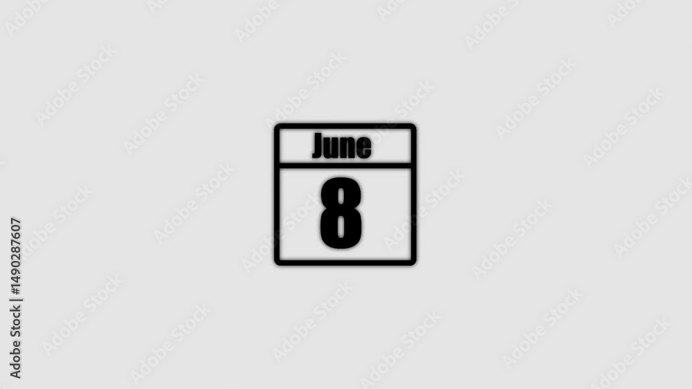 8 June calendar icon animation. Boost your productivity and impress clients with this sophisticated calendar animation. black color calendar on a white background. 8 June calendar icon animation. Boost your productivity and impress clients with this sophisticated calendar animation. black color calendar on a white background.