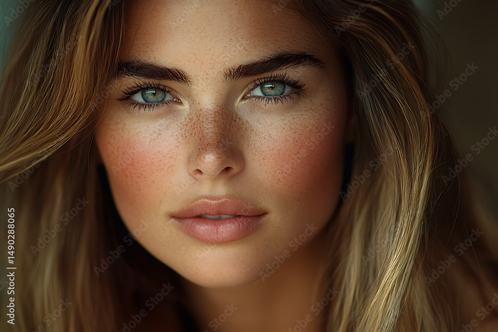 Close-up portrait of a high fashion female model in a professional photo studio Close-up portrait of a high fashion female model in a professional photo studio