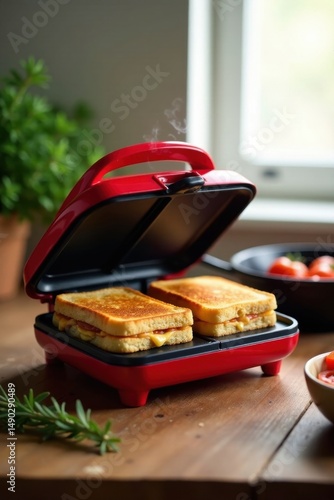Delicious Grilled Cheese Sandwiches in a Red Electric Sandwich Maker