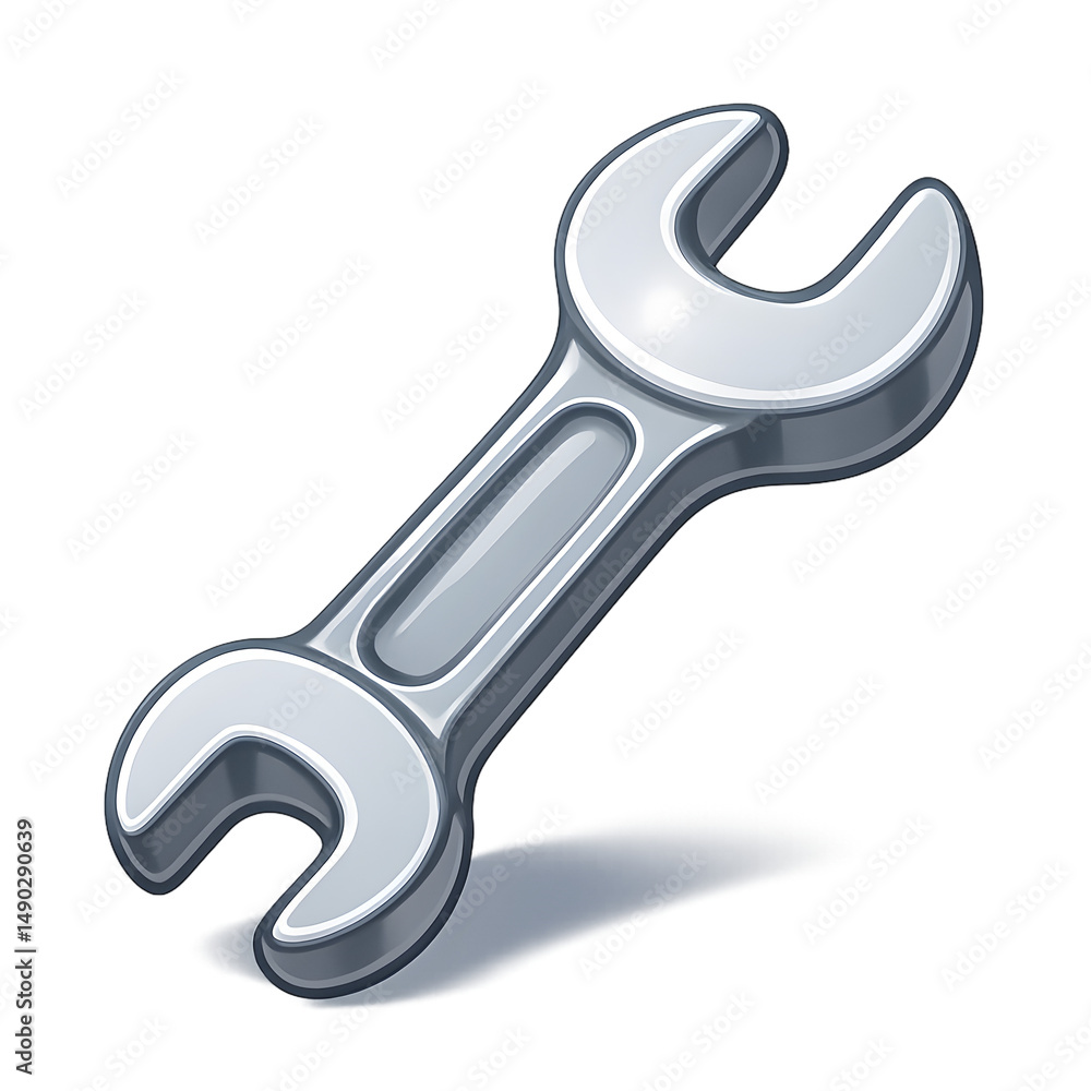 Glossy Silver Wrench 3D Icon isolated on transparent background Glossy Silver Wrench 3D Icon isolated on transparent background