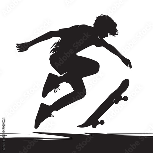 silhouette of a person playing skateboard, editable vector image