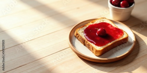 Wallpaper Mural Sunlit Slice of Toast Topped with Sweet Berry Preserve and a Single Fresh Berry on a Plate Torontodigital.ca