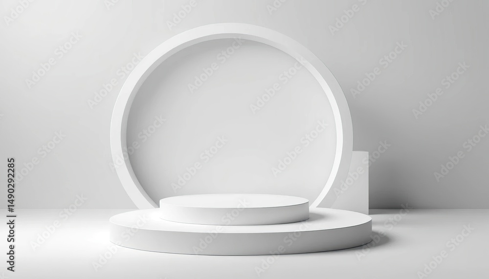 Minimalist White Product Display Podium with Circles Minimalist White Product Display Podium with Circles