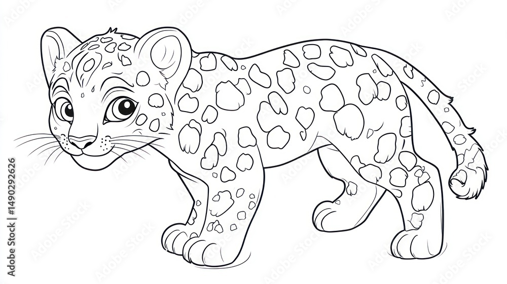 Obraz premium Adorable line art illustration of a young jaguar cub