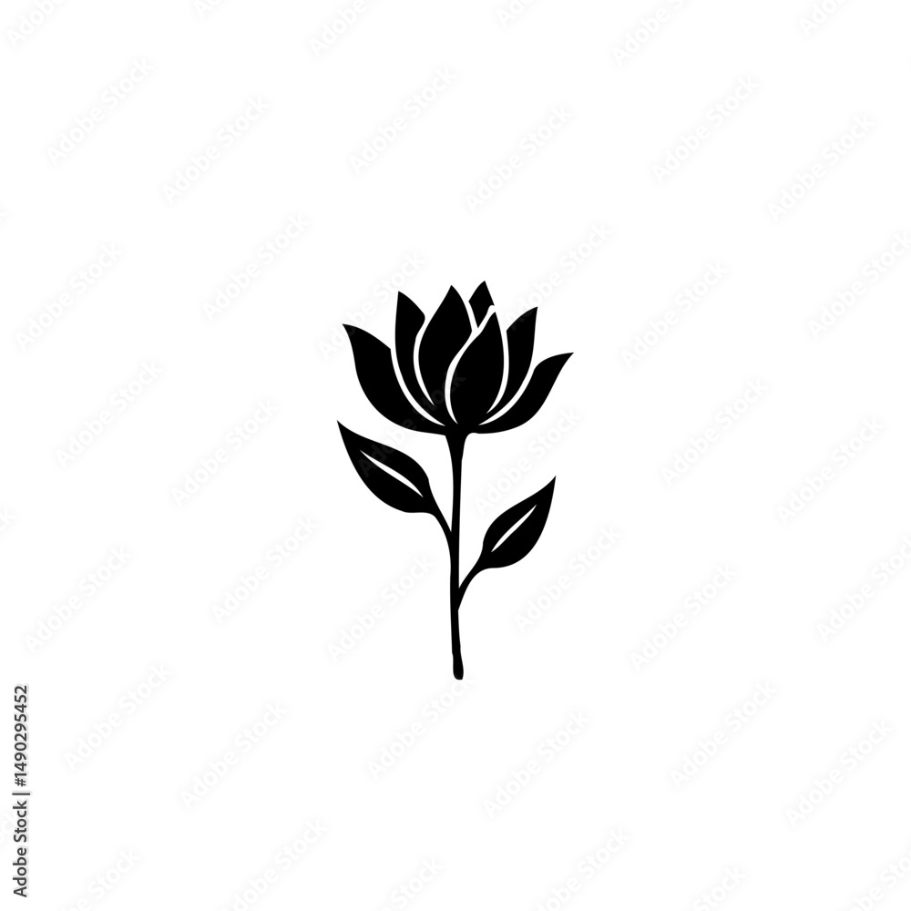 Fototapeta premium Elegant black and white lotus flower illustration in minimalist design style