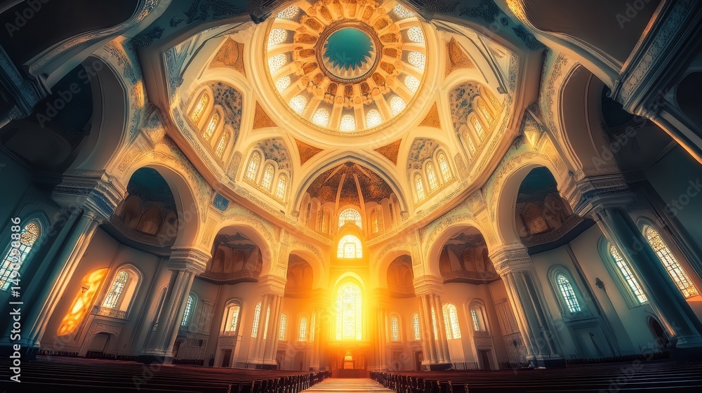 Obraz premium Stunning Interior of Historic Church with Beautiful Sunlight Rays