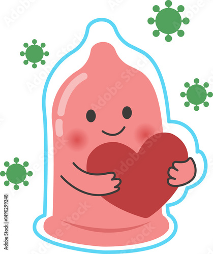 condom cartoon character protect HIV infection