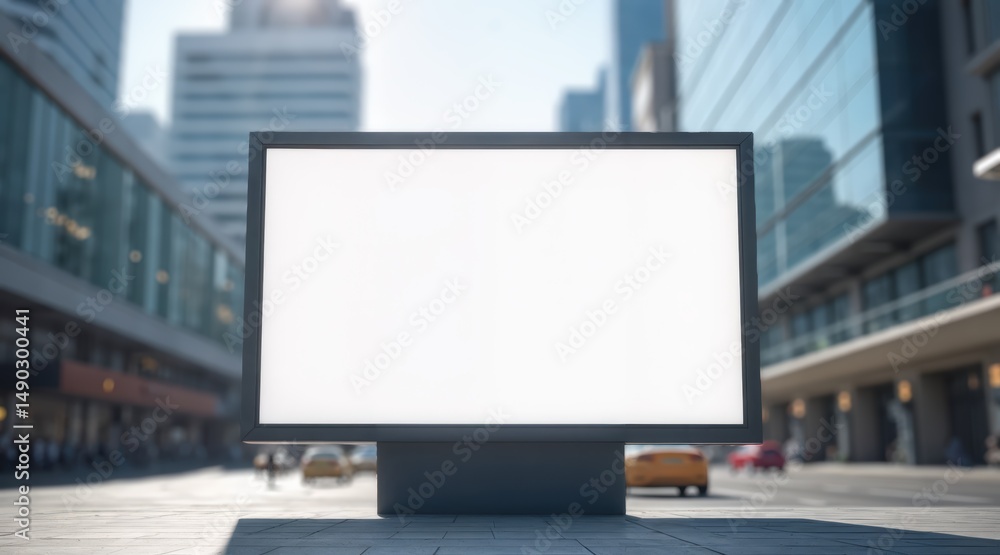 Fototapeta premium Empty city billboard against glass buildings and daylight