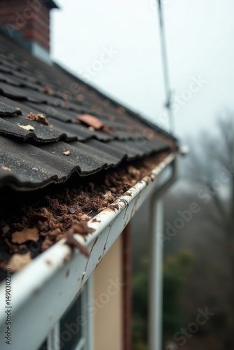 Wallpaper Mural Close-up View of a Clogged and Rusty Gutter on a House Roof Requiring Cleaning and Maintenance Torontodigital.ca