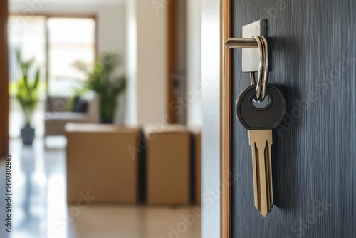 Wallpaper Mural Moving house with a key inserted into the door lock while boxes await inside Torontodigital.ca