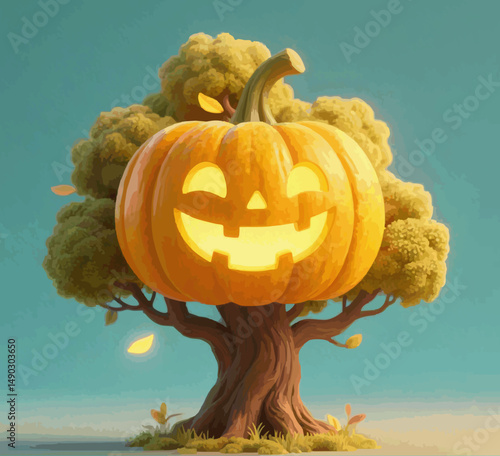 3d illustration of glowing pumpkin tree