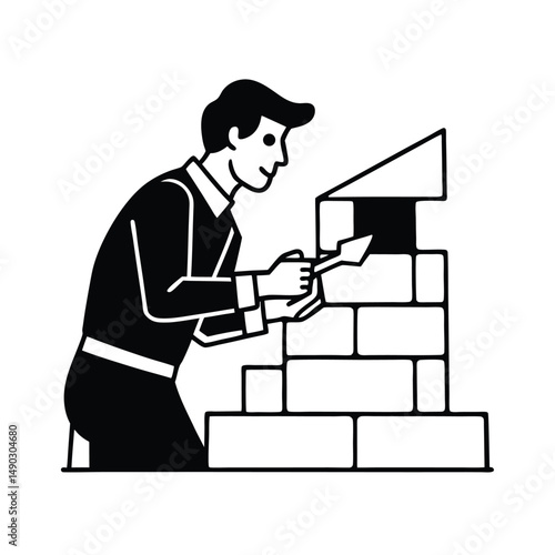 bricklayer working on a favela house in rio