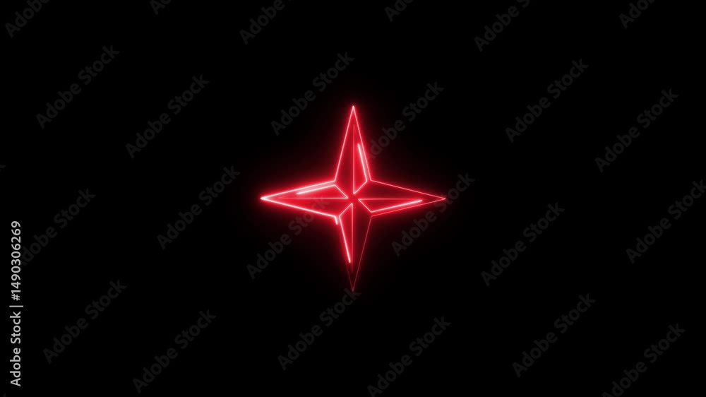 Red star neon animation on black colour background Red star neon animation on black colour background