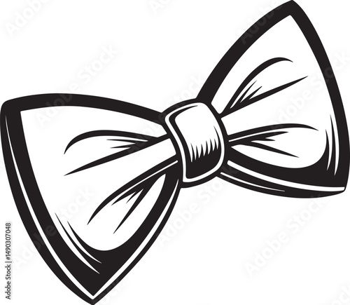 Bow Tie of Gentleman Black and White Vector Illustration, Sketch Drawing Line Linear Symbol Icon Engraving, Hand-drawn Isolated