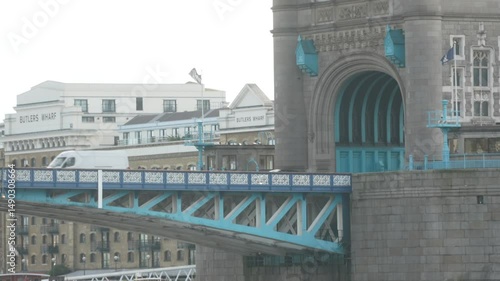 Close up of Tower Bridge lower roadway and bascule arch, London, UK