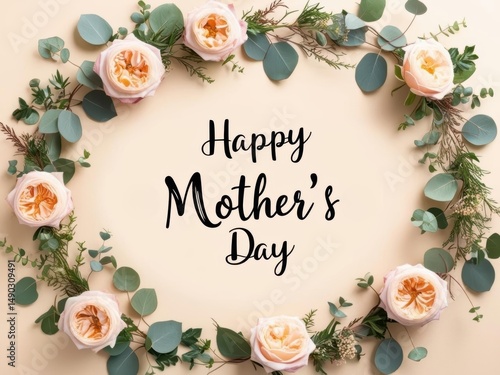 banner with the inscription Happy Mother's Day and roses flower 1