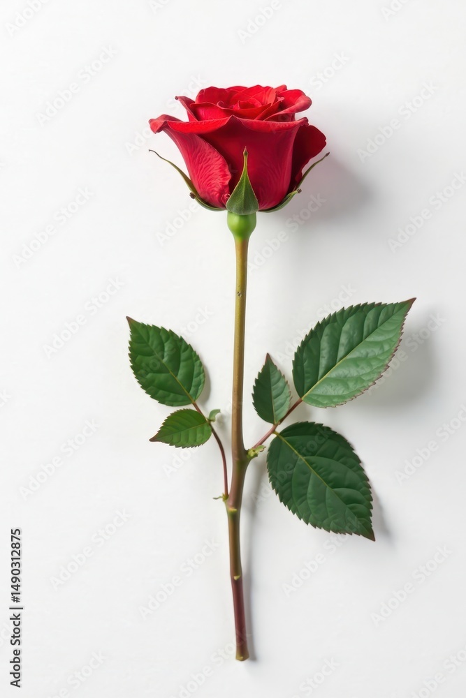 Obraz premium solitary red rose against a stark white backdrop, single bloom, background