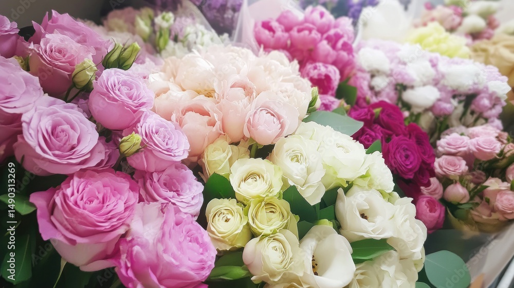 Obraz premium A Breathtaking Collection of Pastel Roses and Ranunculus