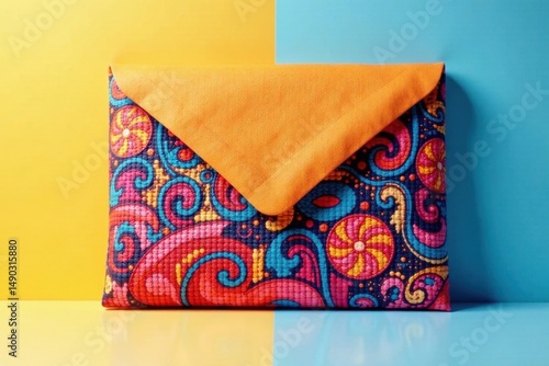 Wallpaper Mural Vibrant Cross-Stitch Design Envelope Clutch Purse with Orange Flap, Ideal for Fashionable Storage and Everyday Use Torontodigital.ca