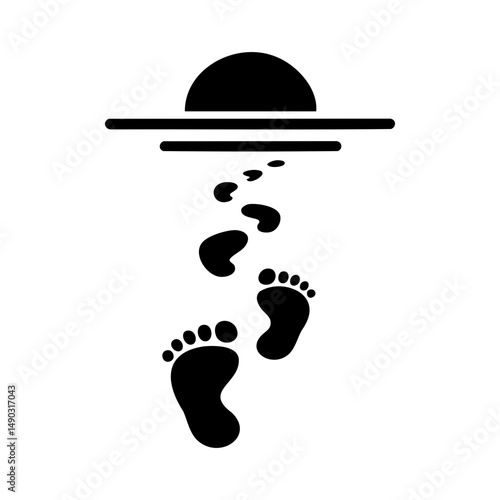Footprints leading to sunrise horizon