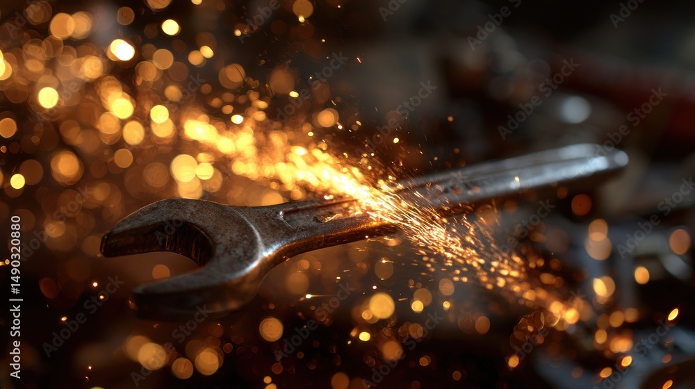 Obraz premium Metal wrench with sparks