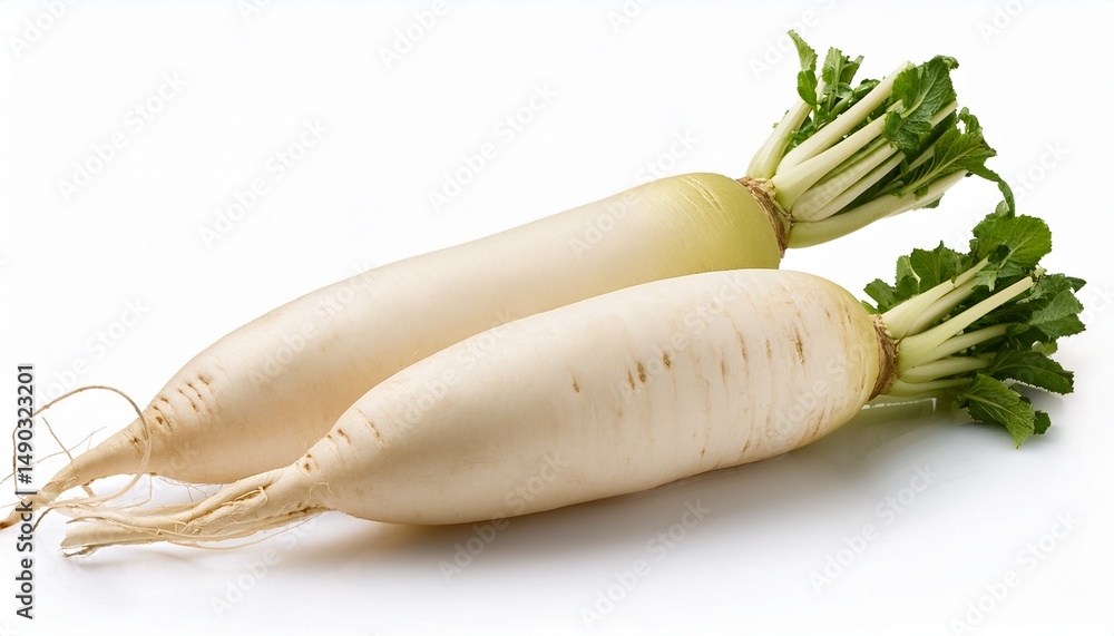 daikon radishes isolated on white background daikon radishes isolated on white background