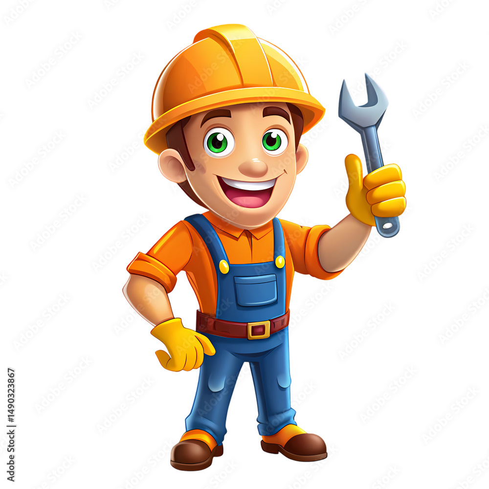 Fototapeta premium Cartoon Handy Man in Construction Gear and Happy Pose