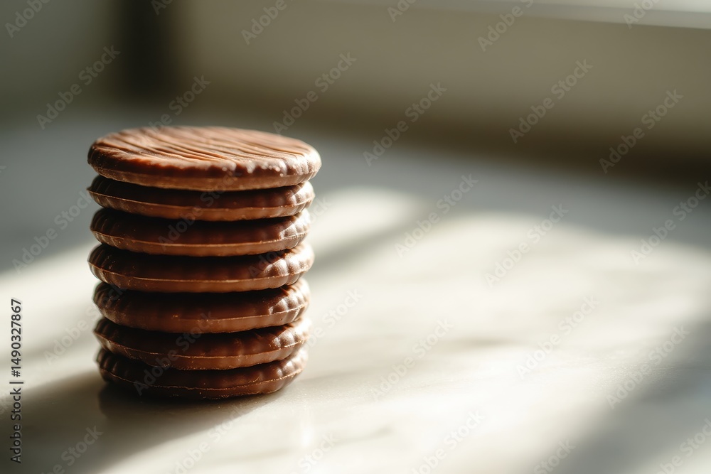 custom made wallpaper toronto digitalDelicious Stacked Chocolate Cookies on a Soft Surface with Natural Light Casting Gentle Shadows in a Warm and Inviting Atmosphere