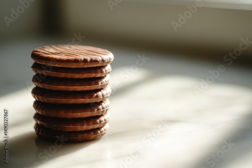 Wallpaper Mural Delicious Stacked Chocolate Cookies on a Soft Surface with Natural Light Casting Gentle Shadows in a Warm and Inviting Atmosphere Torontodigital.ca