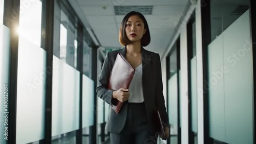 Wallpaper Mural business woman walking down from corridor with the documents Torontodigital.ca