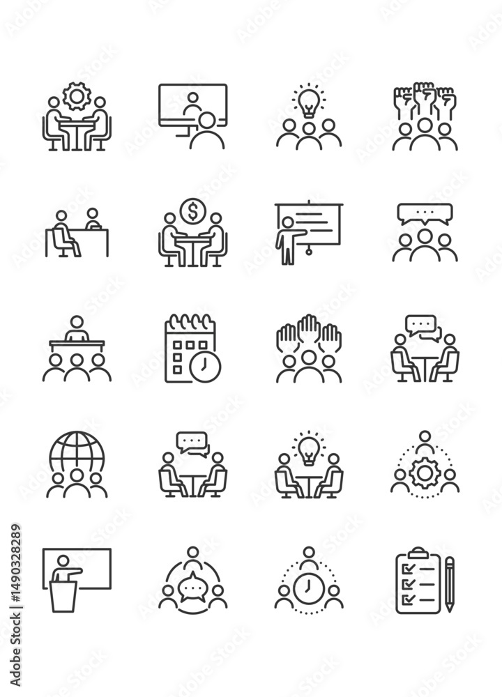set of meeting icons, conference, interview set of meeting icons, conference, interview