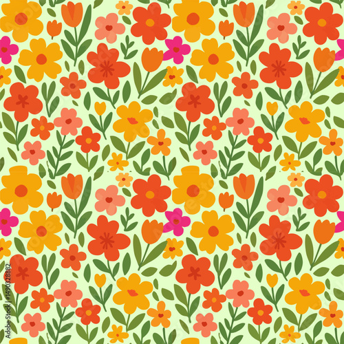 A seamless floral pattern in full color with an elegant design and artistic details, suitable for various design needs such as product packaging, fabric, wallpaper, invitations, greeting cards,