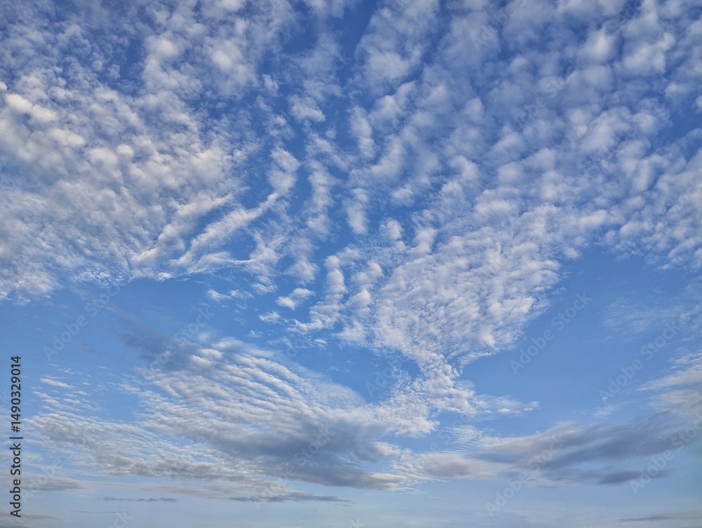 Fototapeta premium Clear blue sky with scattered clouds background