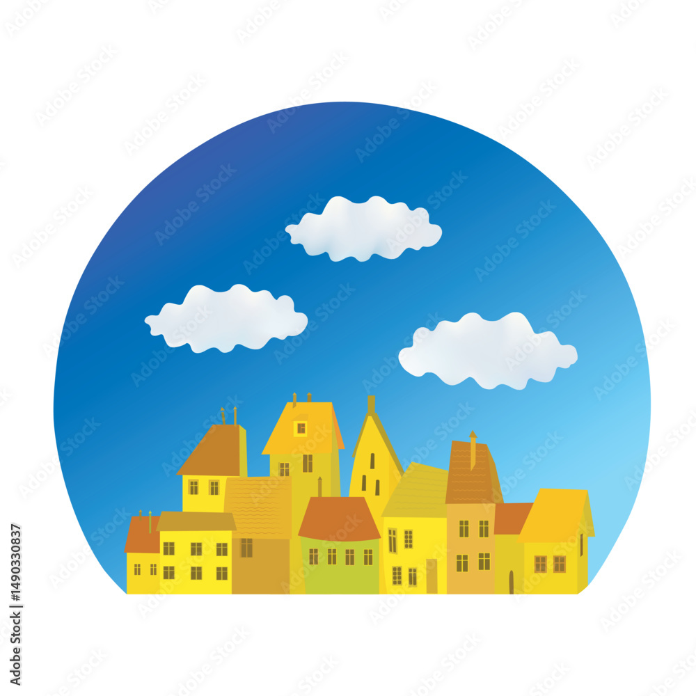 Fototapeta premium Old town by day. Vector color image.