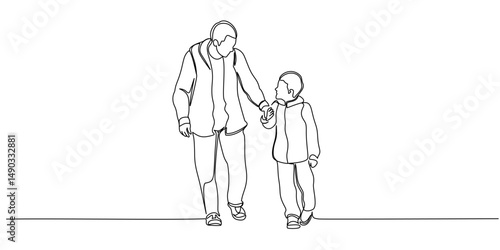 Fathers day line art style vector illustration, father and son line art illustration