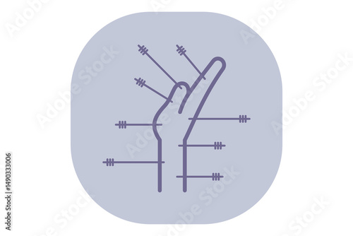 Icon of hand featuring acupuncture needles. Concept of acupuncture as therapeutic practice in alternative medicine settings