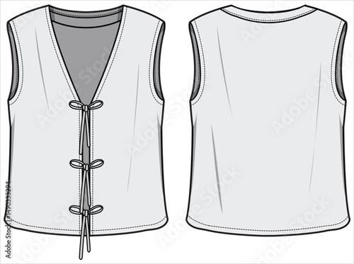 Sleeveless Top with Front Knot Tie Fashion Flat Sketch Vector Illustration, CAD, Technical Drawing, Flat Drawing, Template, Mockup.