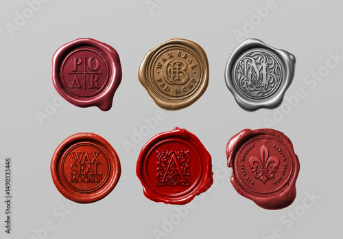 Wax Seal Mockup Set – 6 Isolated Stamps
