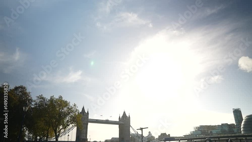 Tilt-Down Shot of Tower Bridge with Pedestrians